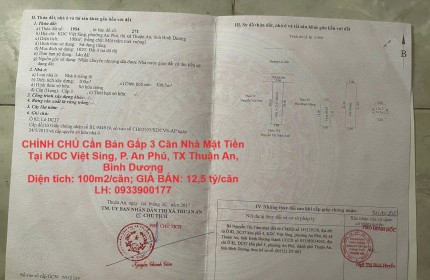 CHÍNH CHỦ Cần Bán Gấp 3 Căn Nhà Mặt Tiền Tại KDC Việt Sing, P. An Phú, TX Thuận An, Bình Dương